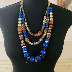 Blue and Brown Beaded Necklace